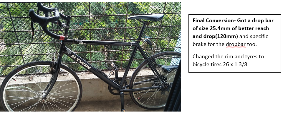 A new drop bar of size 25.4mm- Better reach ,drop(120mm),specific brake for the dropbar too.